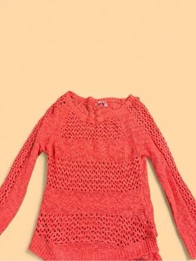 Dolled Up Coral Openwork Scoop-Neck Sweater